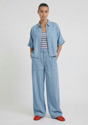 Oui Snap Button Shirt, Light Blue Denim