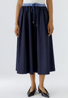 Oui Nylon A-Line Midi Skirt, Navy