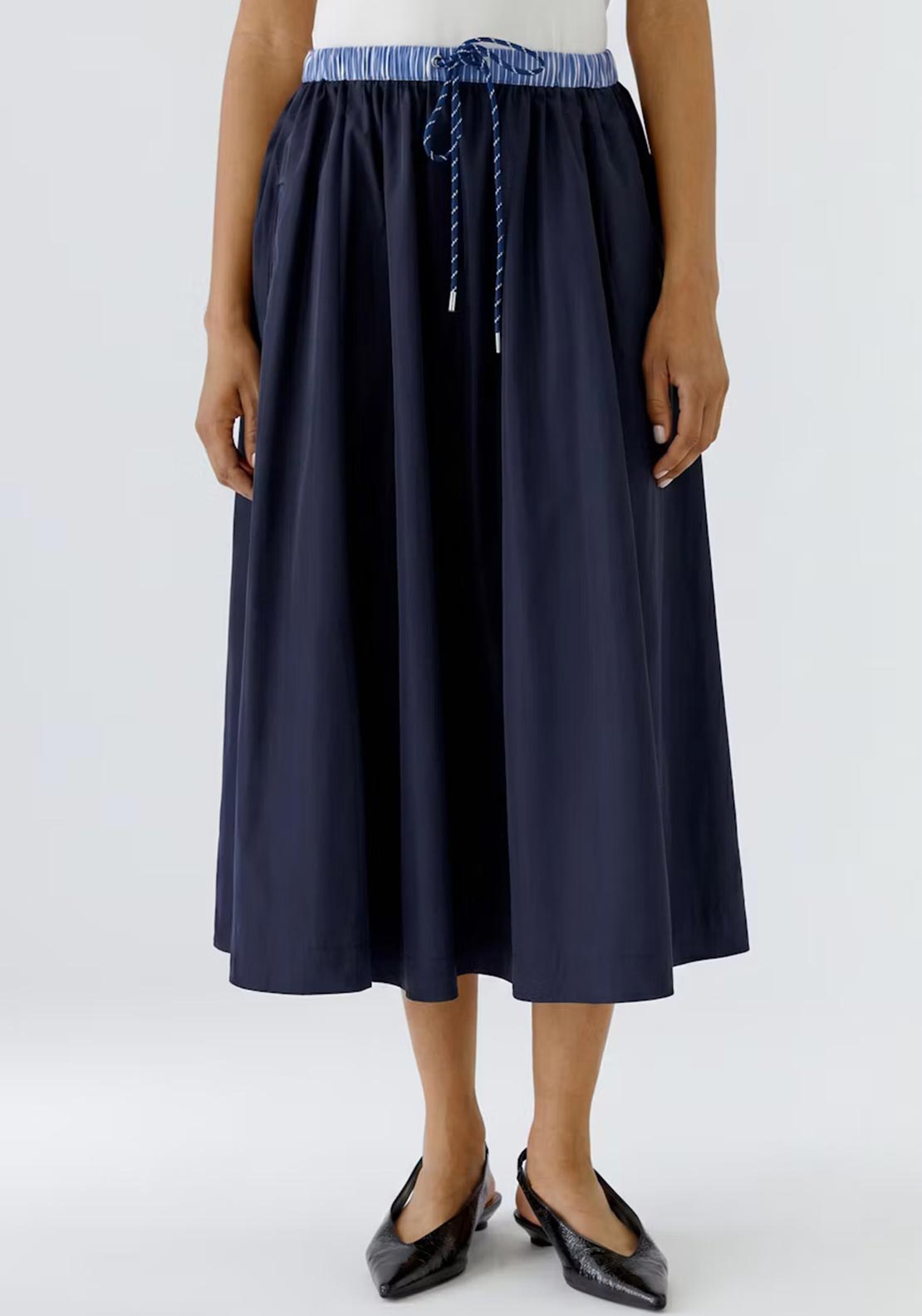 Oui Nylon A-Line Midi Skirt, Navy