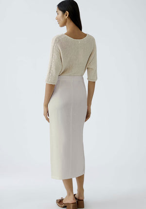 Oui Linen Front Slit Midi Skirt, Beige