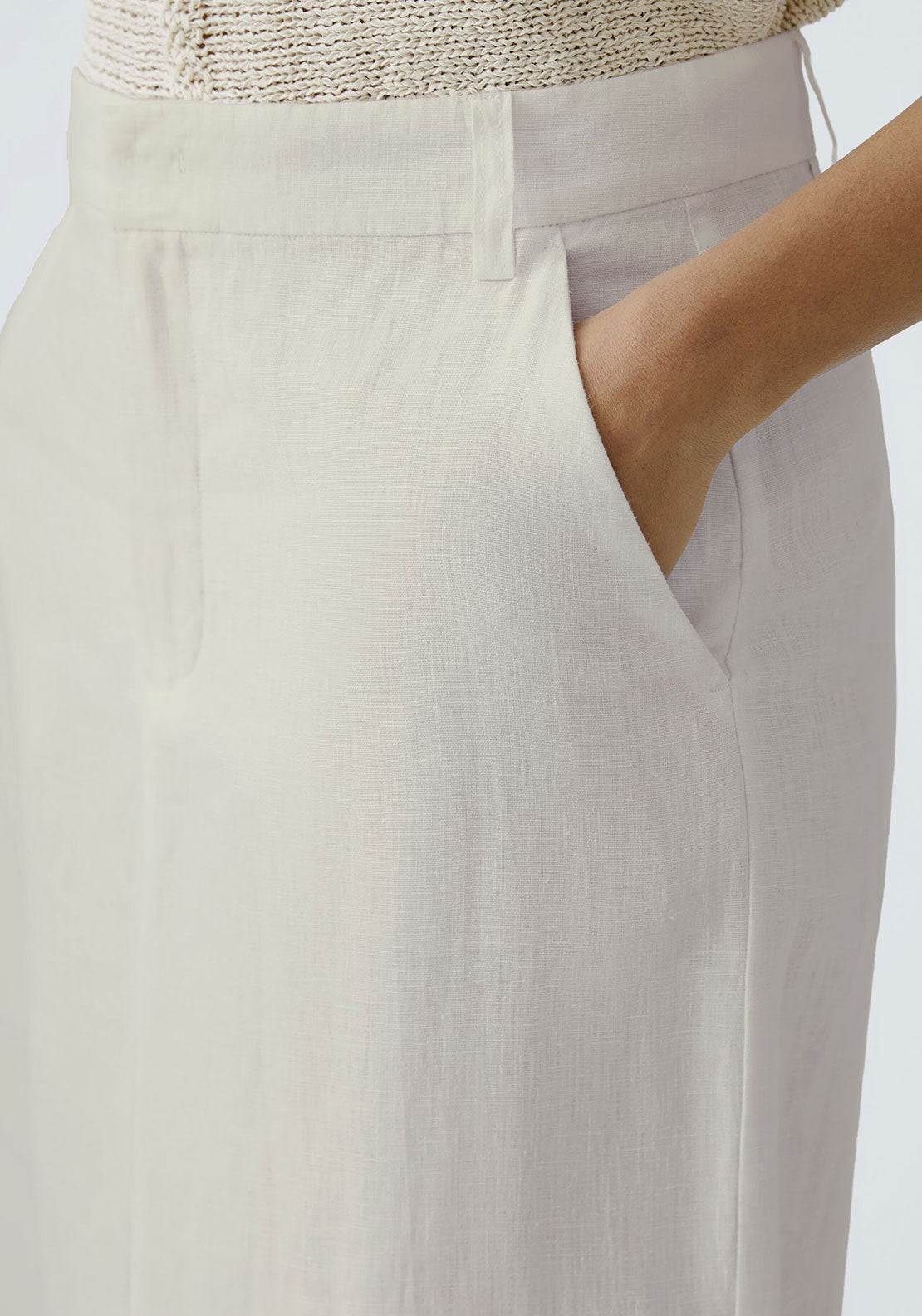 Oui Linen Front Slit Midi Skirt, Beige