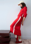 Oui Knitted Side Stripe Pencil Skirt, Red
