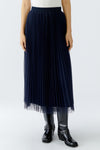 Oui Pleated Elasticated Midi Skirt, Navy