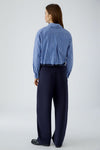 Oui Striped with Hem Detail Shirt, Blue and White