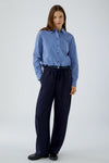 Oui Striped with Hem Detail Shirt, Blue and White