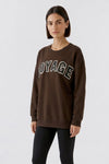 Oui Large Slogan Crew Neck Jumper, Brown