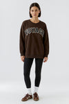 Oui Large Slogan Crew Neck Jumper, Brown