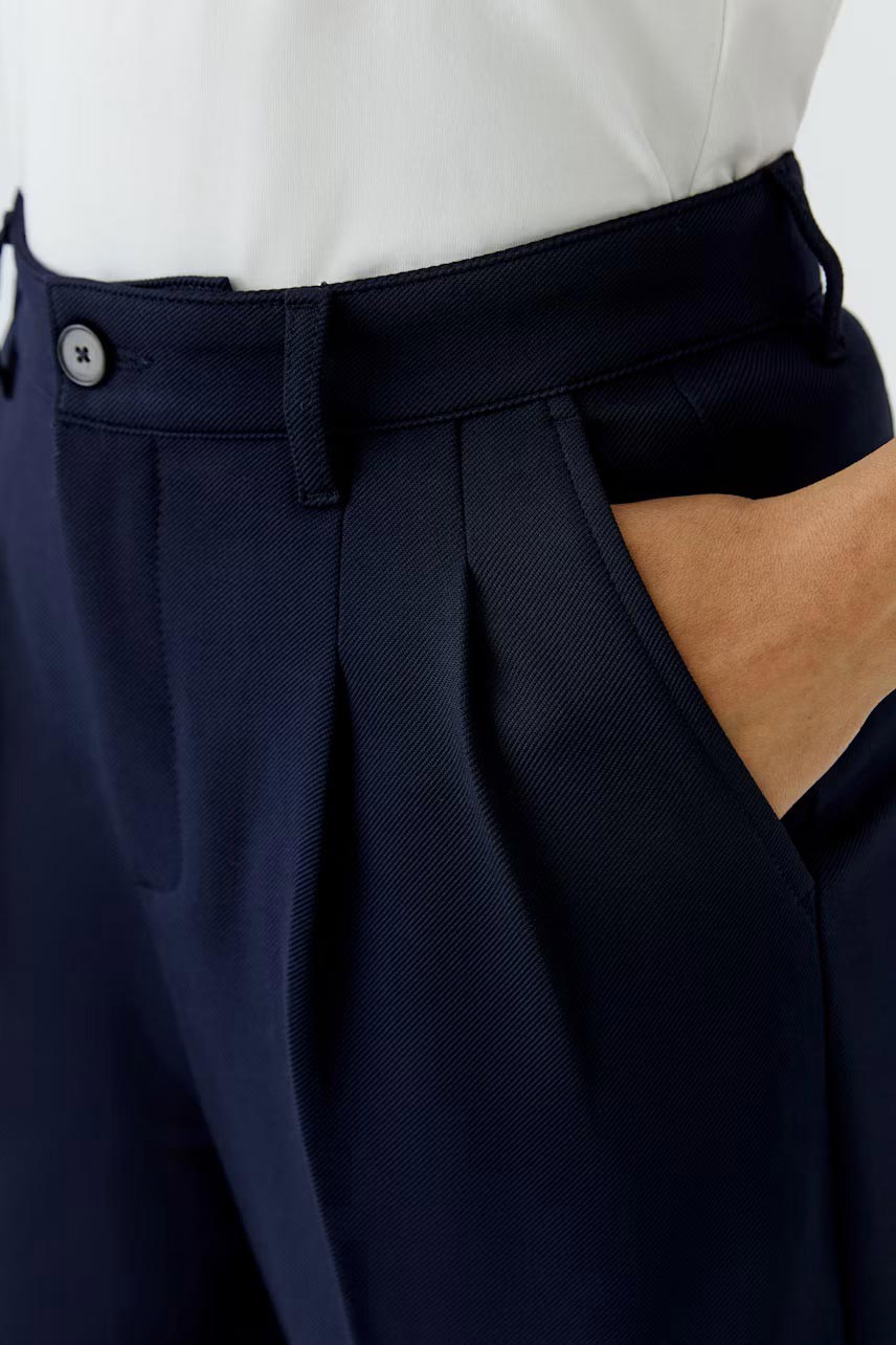 Oui Pleated Front Tailored Trousers, Navy