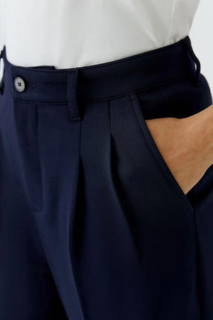 Oui Pleated Front Tailored Trousers, Navy