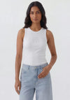 Oui Slogan in Rhinestone Detail Ribbed Tank Top, White