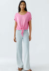 Oui Tie Trim Short Sleeve Top, Pink