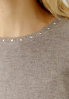 OUI Rhinestone Round Neck T-Shirt, Beige