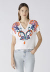 Oui Printed V Neck Crop T-Shirt, Optic White