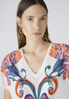 Oui Printed V Neck Crop T-Shirt, Optic White