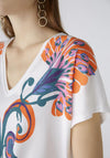 Oui Printed V Neck Crop T-Shirt, Optic White