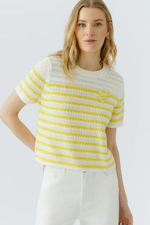 Oui Striped Knitted Pullover, White and Yellow