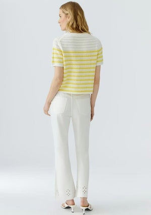 Oui Striped Knitted Pullover, White and Yellow