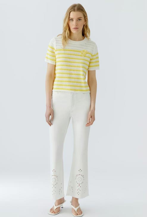 Oui Striped Knitted Pullover, White and Yellow