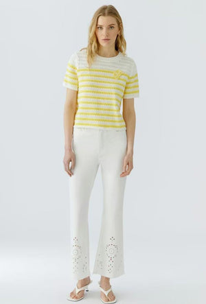 Oui Striped Knitted Pullover, White and Yellow