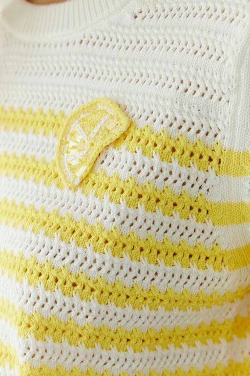 Oui Striped Knitted Pullover, White and Yellow