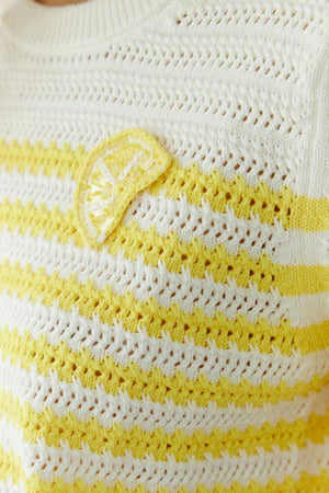 Oui Striped Knitted Pullover, White and Yellow
