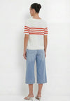 Oui Slogan with Stripe Detail Textured Top, White Multi