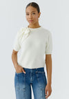 Oui Neck-Tie Detail Pullover, Cream