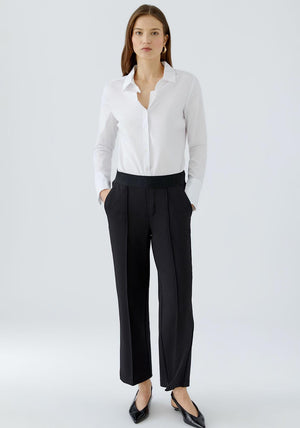 Oui Neya Culotte Logo Waistband Trousers, Black