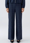 Oui Checkered Wide Leg Trousers, Navy