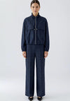 Oui Checkered Wide Leg Trousers, Navy