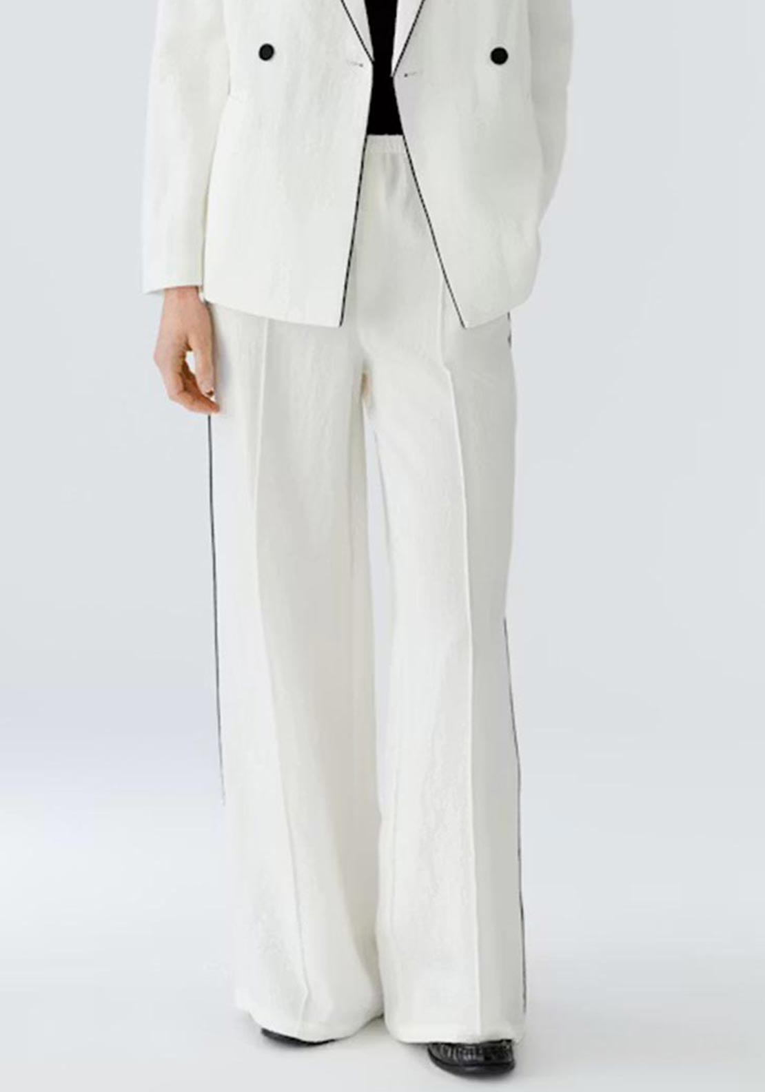 Oui Contrast Piping Wide Leg Trousers, Off White