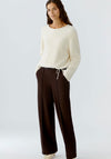 Oui Logo Waist Straight Leg Trousers, Brown