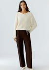 Oui Logo Waist Straight Leg Trousers, Brown