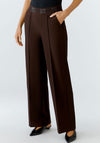 Oui Logo Waist Straight Leg Trousers, Brown