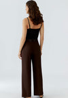Oui Logo Waist Straight Leg Trousers, Brown