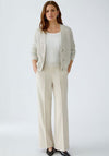 Oui Logo Waist Straight Leg Trousers, Beige