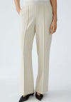 Oui Logo Waist Straight Leg Trousers, Beige