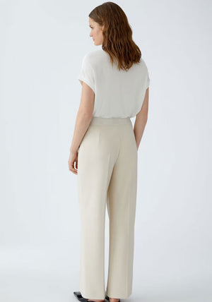 Oui Logo Waist Straight Leg Trousers, Beige