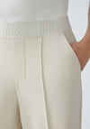 Oui Logo Waist Straight Leg Trousers, Beige