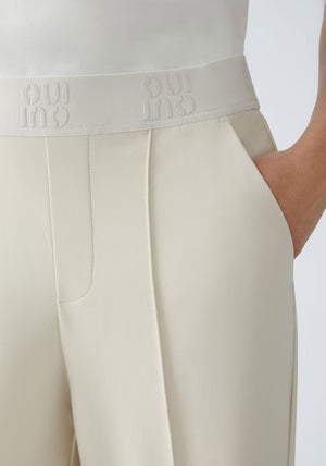 Oui Logo Waist Straight Leg Trousers, Beige