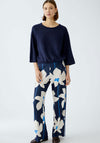Oui Floral Print Wide Leg Trousers, Navy