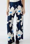 Oui Floral Print Wide Leg Trousers, Navy