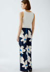 Oui Floral Print Wide Leg Trousers, Navy