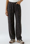 Oui Leopard Wide Leg Jersey Trousers, Brown
