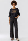 Oui Leopard Wide Leg Jersey Trousers, Brown