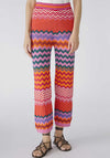 Oui Chevron Striped Knitted Trousers, Pink & Orange
