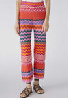 Oui Chevron Striped Knitted Trousers, Pink & Orange