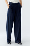 Oui Pinstripe Wide Leg Trousers, Navy