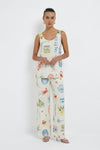 Oui Silky Touch Graphic Print Trousers, White