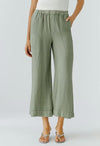 Oui Linen 7/8 Wide Leg Trousers, Green